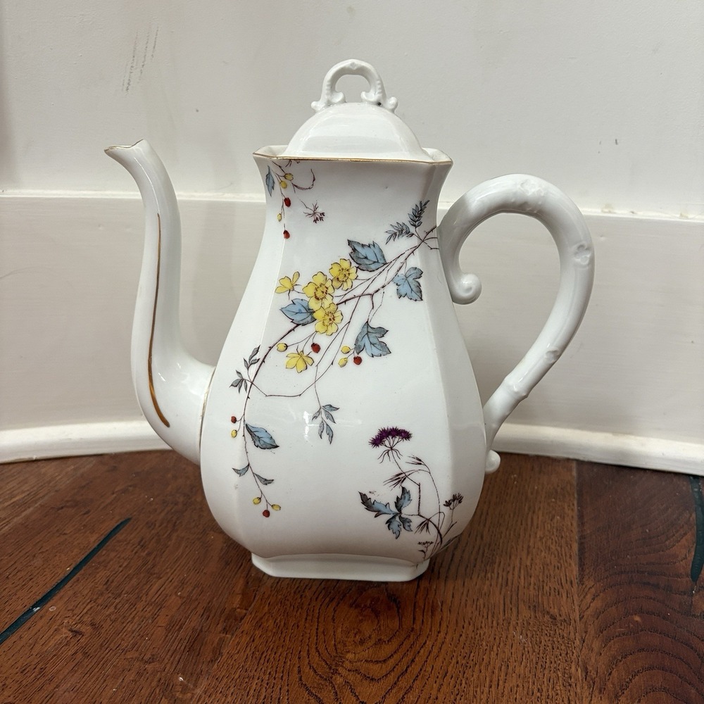 Antique BBD Karlsbad Austria Porcelain Tea Pot Hand-Painted Floral Gilded Trim
